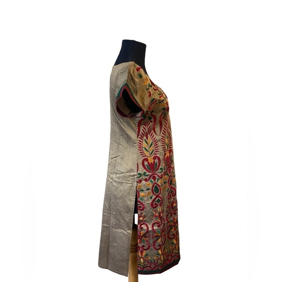 Beautiful Embroidered Tan Kurta With Red, Yellow and Green Embroidery - Picture 8 of 16
